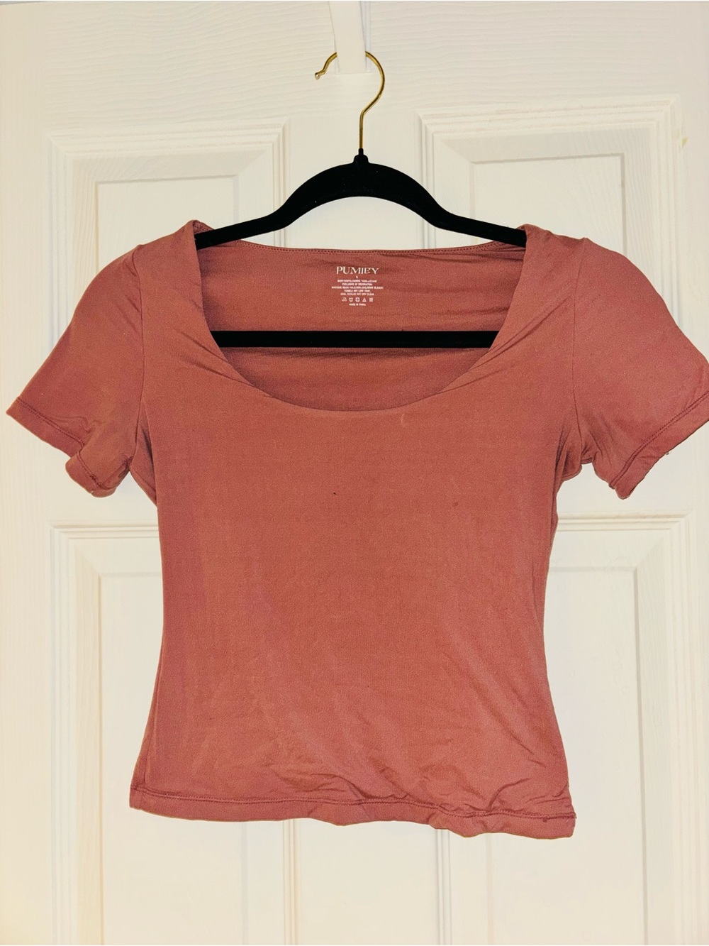 Pumiey Women’s Scoop Neck Short Sleeve Top - Dusty Rose